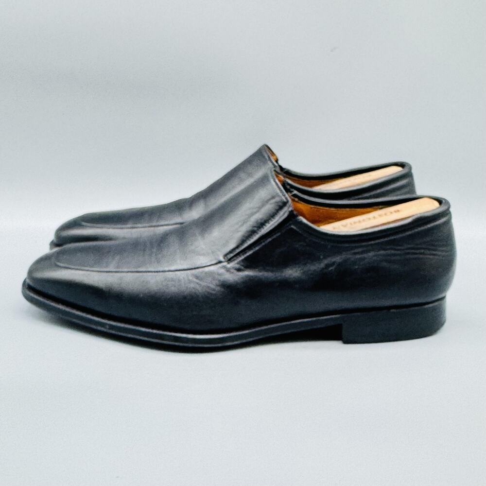 Magnanni Shoes Mens 10.5 Black Leather Slip On Loafers Dress Apron Toe Classic - Picture 4 of 10